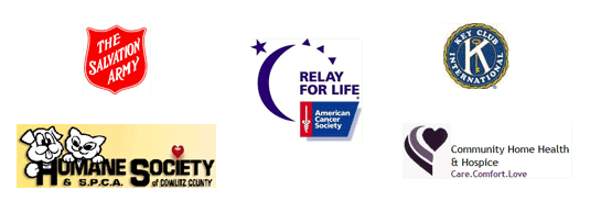 Salvation Army, Humane Society, Relay for Life, Key Club, Hospice